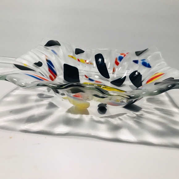Vintage Fused Glass Multicolour Art Glass One of the Kind Decorative Dish Modern - Picture 7 of 9